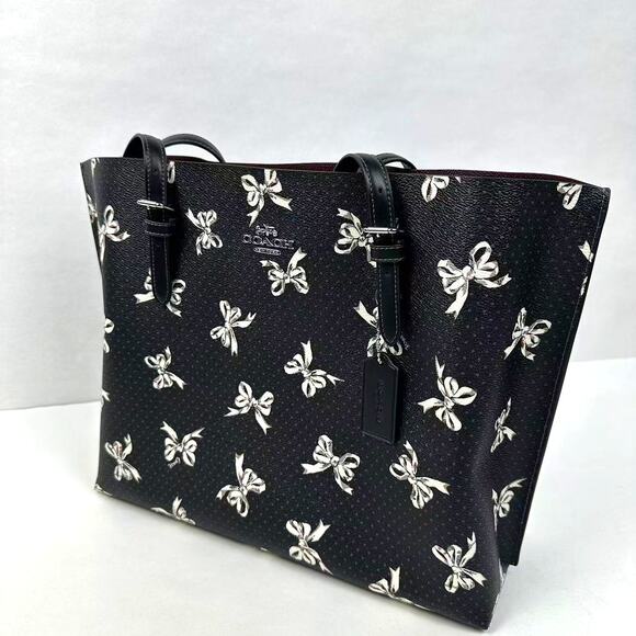 Coach Mollie Tote Shoulder Bag with Bow Print In Silver/Black Multi NWT CY647 - Picture 3 of 13